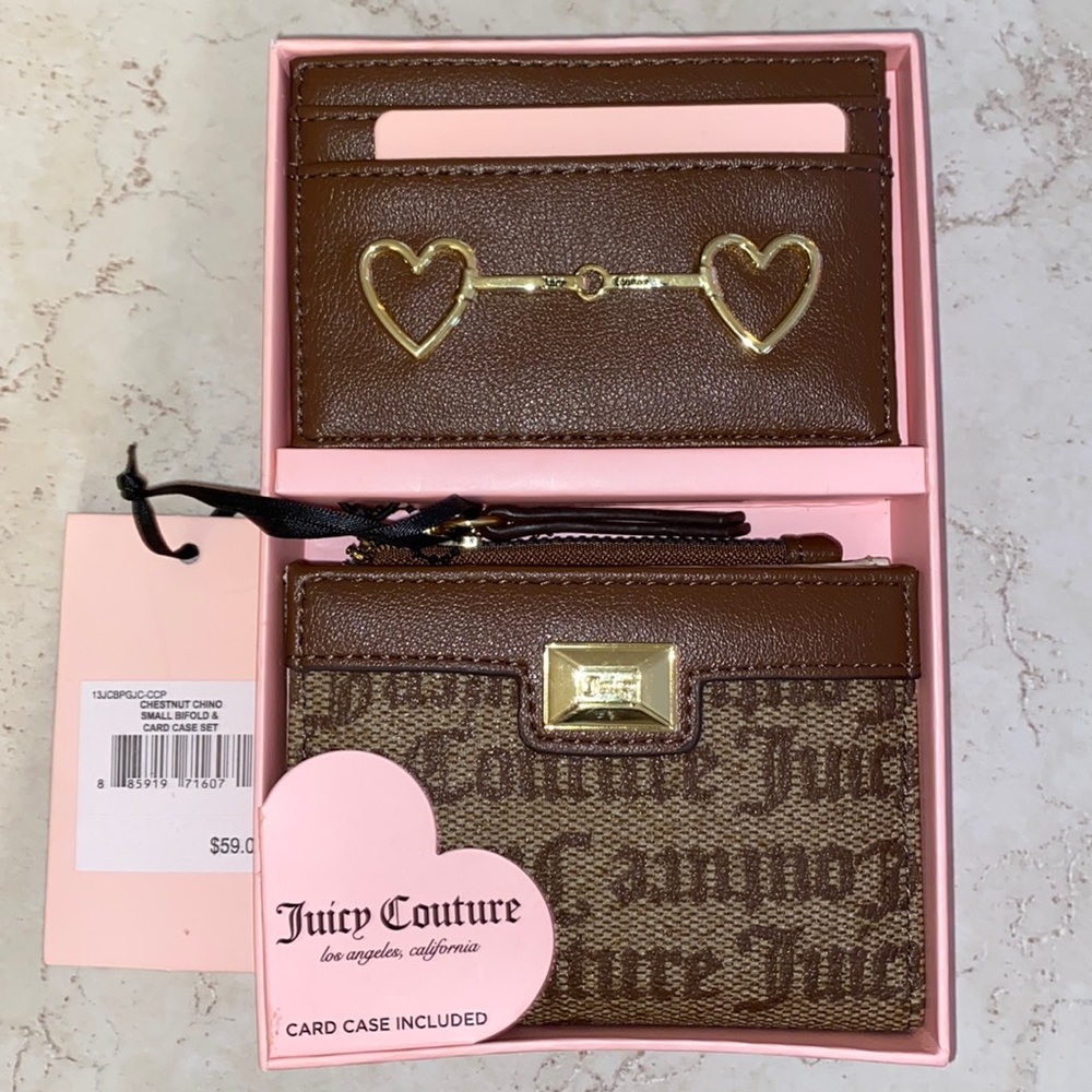 Juicy Couture Heart to Heart Chestnut Chino Bifold & Card Case Set